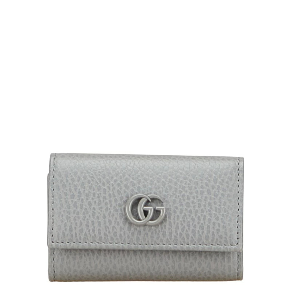Gucci Marmont Double G Key Case Wallet Gray Leather